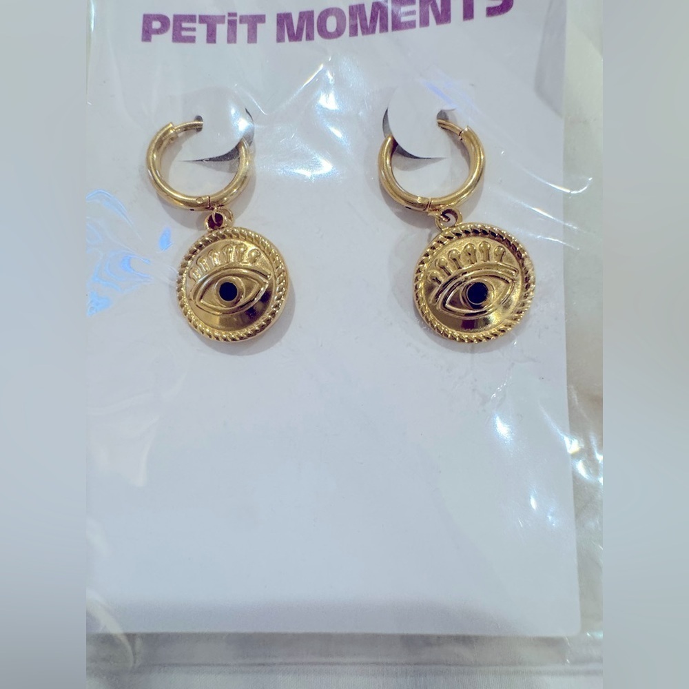 Gold Eye Hoop Earrings Evil Eye. Gold tone. NWT